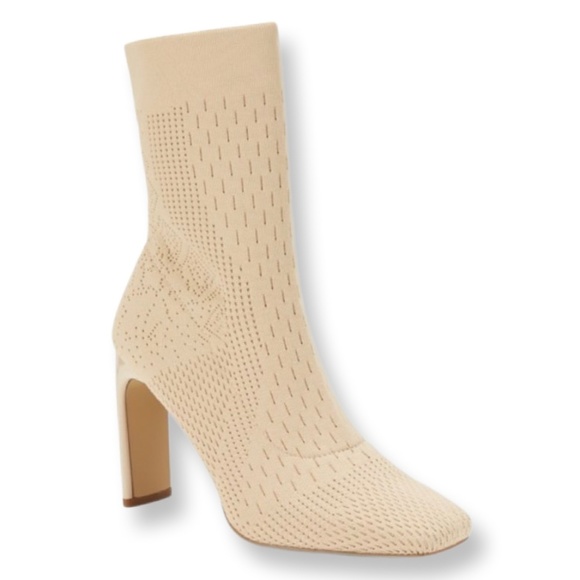Charles By Charles David Shoes - Charles David High Heel Booties Size 9.5 Beige Pointelle Knit Square Toe Pull On